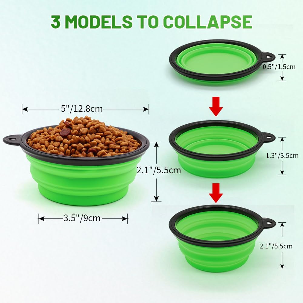 Collapsible Dog Bowl, 2 Pack Collapsible Dog Water Bowls for Cats Dogs, Portable Pet Feeding Watering Dish for Walking Parking Traveling with 2 Carabiners